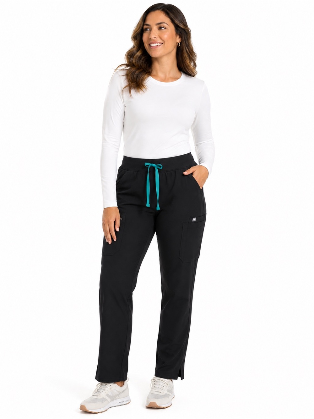 FIGS Technical Collection Black Cargo Scrub Pants Teal Drawstring S Petite